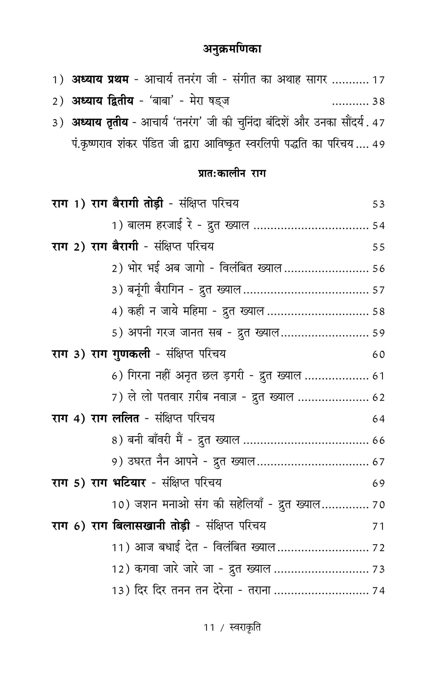 Swarakruti  ('Tanrang' - Bandish Notations)