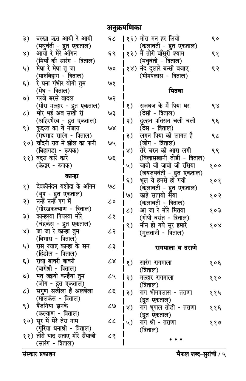 Maifal Shabda Suranchi  (Bandish Notations)