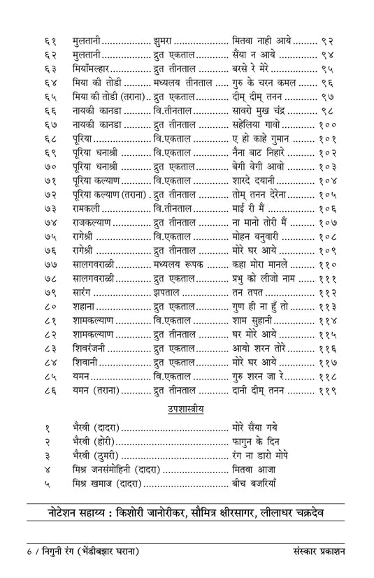 Niguni Rang  (Bhendi Bazar Gharana) (Bandish Notations)